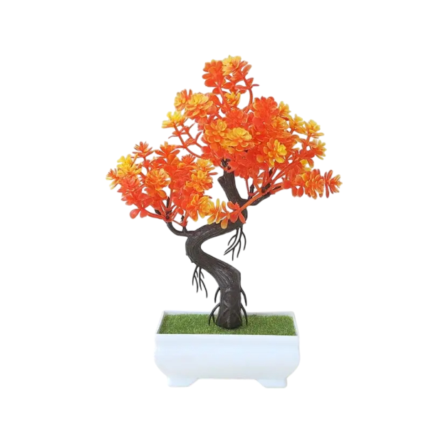 Mesterséges bonsai fa magassága 24 cm Bonsai cserépben Hamis virág Lakásdísz Kis műfa Lakberendezés polcra vagy asztalra narancs