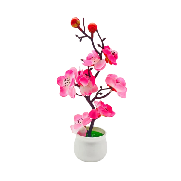Mesterséges növény 21x11cm Virágzó színes fa cserépben Dekoratív hamis virágok szimuláció Bonsai asztaldísz lakberendezés rózsaszín