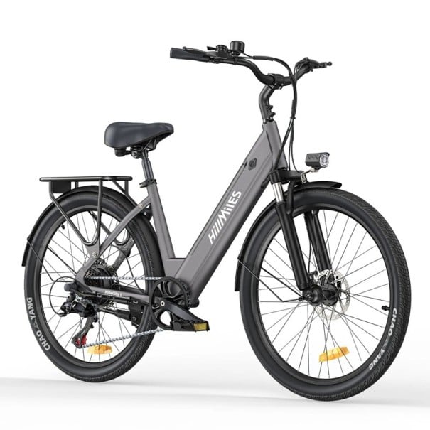 Městské elektrokolo HillMiles MileCity 1, dojezd 120 km, baterie 36 V 13 Ah, motor 250 W, 26" kola, 7 rychlostí, kotoučové brzdy šedá