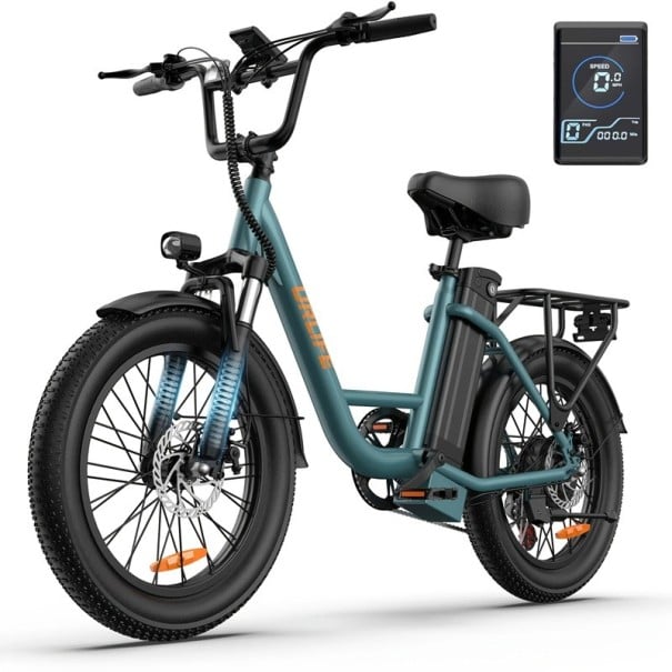 Mestské elektrokolo URLIFE, motor 1000W, batéria 48V 13Ah, 20×3 fat plášte, 7 rýchlostí, vymeniteľná batéria, kotúčové brzdy zelená