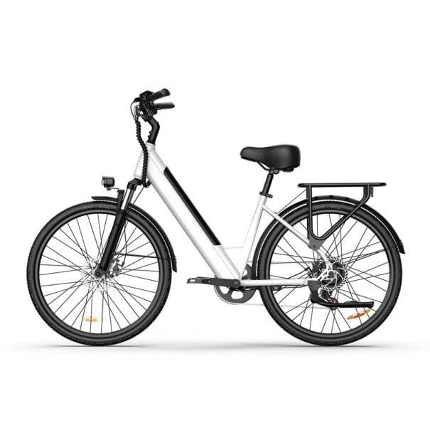 Městské elektrokolo URLIFE pro dospělé, motor 250W, baterie 48V 10,4Ah, 7 rychlostí Shimano, kotoučové brzdy, odpružená vidlice bílá