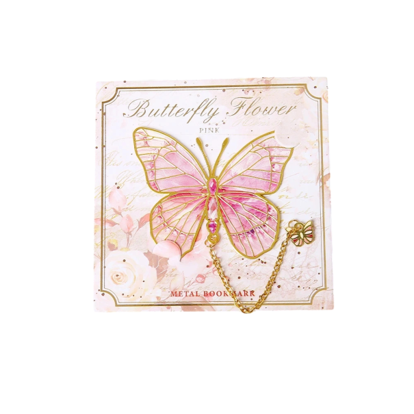Metal Butterfly Bookmark on Chain 9.4 x 5.1 cm Colourful Decorative Reading Accessory pink