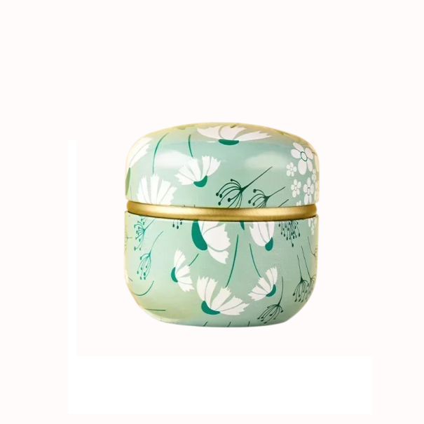 Metal Double Box 8.5 × 8.5 cm Green Floral Design White Meadow Flowers with Gold Stripe Storage Box with Lid for Small Items 1