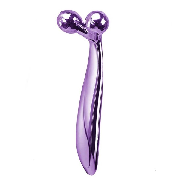 Metal Face and Body Massage Device in Y Shape Lifting Rotating Balls for Wrinkle Reduction Full Body Relaxation Massage Tool 13 x 4.5 cm purple