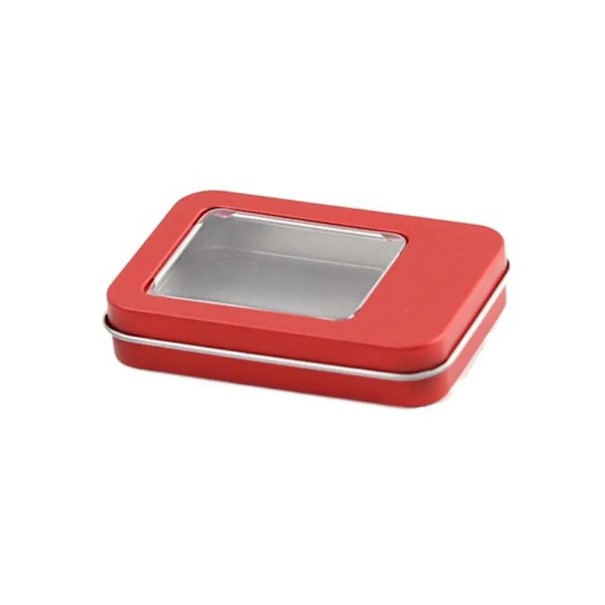 Metal Gift Box 8.7 × 6 × 1.7 cm Metal Container with Partial Transparent Window Colourful Box for Small Items red