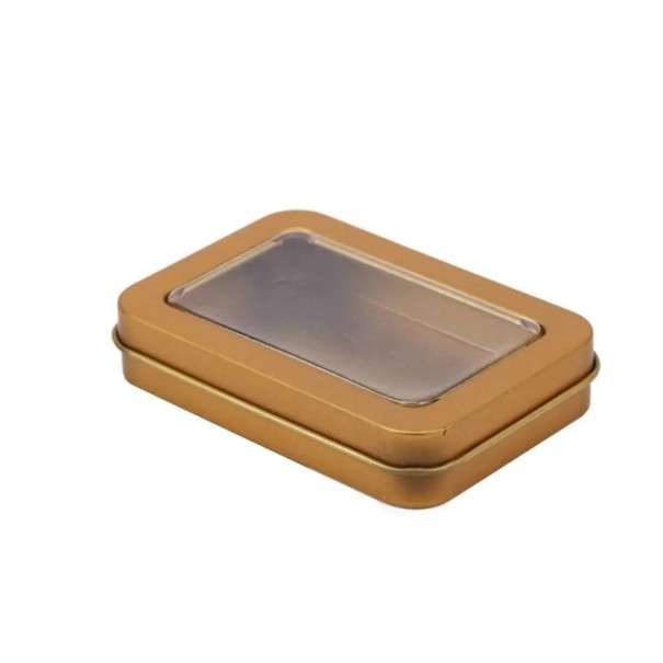 Metal Gift Box 8.7 × 6 × 1.7 cm Metal Container with Transparent Window Colourful Box for Small Items Tea Coffee Packaging orange