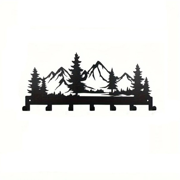 Metal Wall Key Holder with Mountain Motif and Hooks 25x12.5 cm Black Finish for Hanging Keys in the Hallway 1