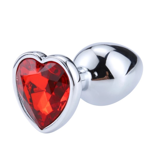 Metalen buttplug met hart maat S 2,8 x 7 cm luxe decoratie met kristal discrete verpakking rood