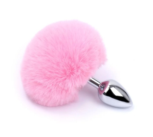 Metalen buttplug met konijnenstaart maat S 2,8 cm harige bal 9 cm diverse kleuren glad oppervlak discrete verpakking roze
