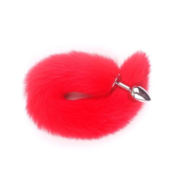 Metalen buttplug met realistische harige vossenstaart, glad oppervlak, stevig materiaal, eenvoudig onderhoud, discrete verpakking rood