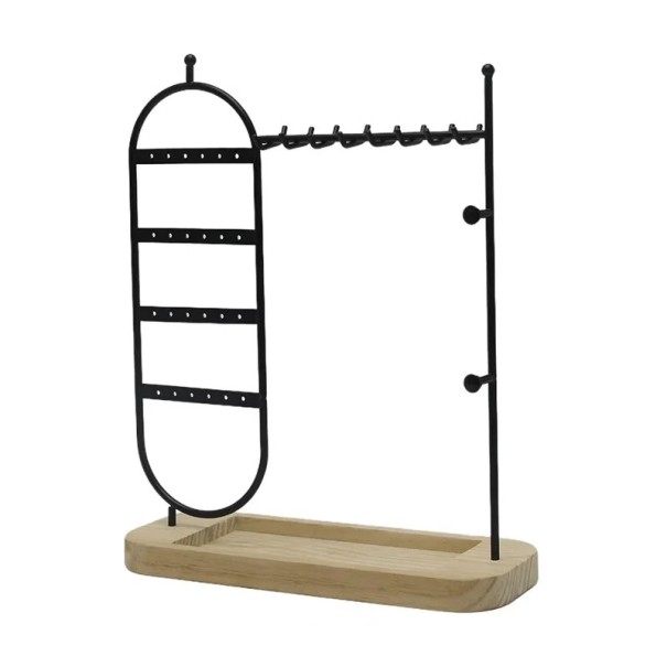 Metalen sieradenstandaard 27 × 34 cm Bureau-organizer voor oorbellen, kettingen, armbanden, sieradenhouder met haken en voetstuk zwart