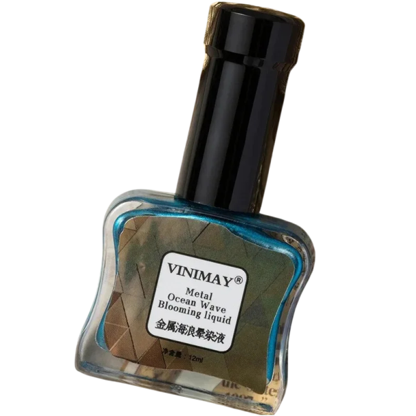Metalický blooming lak na nehty s mramorovým efektem 12ml ocean wave inkoust pro nail art s kovovým leskem a designovými vzory modrá