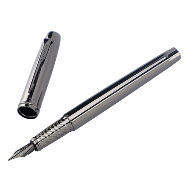 Metall-Füllfederhalter mittlere Spitze 0,5 mm Länge 13,8 cm Tinten-Schreibfeder silbergrau für Schule Büro tägliches Schreiben 1