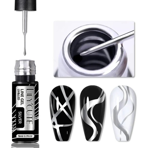 Metallic-Nagellack zum Erstellen dünner Linien, Gel-Nagellack, langanhaltender, glänzender Gel-Nagellack mit scharfem, dünnem Pinsel 1