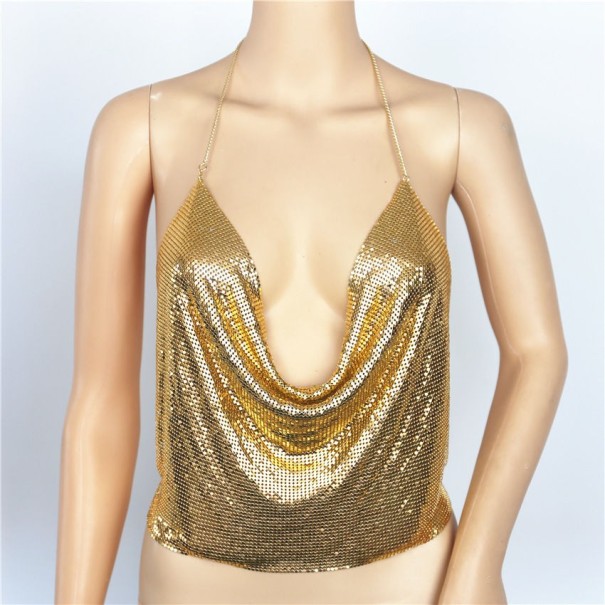 Metallisk crop top med høj halsudskæring til kvinder guld
