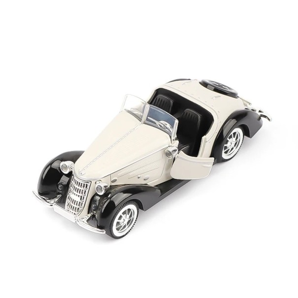 Metallmodell av historisk bil Detaljerad retro miniatur av bil vit
