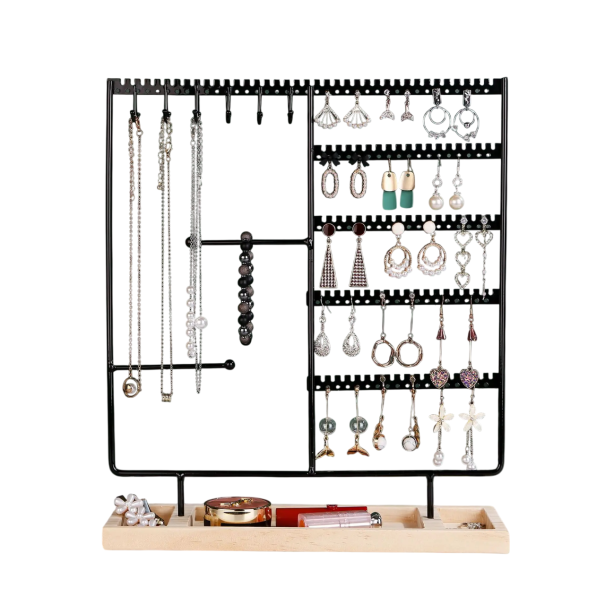 Metallständer für Schmuck 30 × 35 × 9,5 cm Tischorganizer für Halsketten Ohrringe Armbänder Ringe Schmuckhalter mit Standfuß schwarz