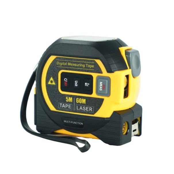 Mètre ruban laser 3 en 1 5 m Télémètre laser numérique 60 m Mesureur de distance infrarouge Règle intelligente Mesure précise jaune