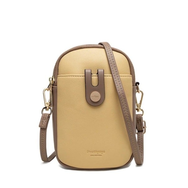 Mică poșetă de damă crossbody cu fermoar Buzunar frontal cu capsa Curea detașabilă din piele PU și poliester Dimensiuni 14 x 19 x 6 galben