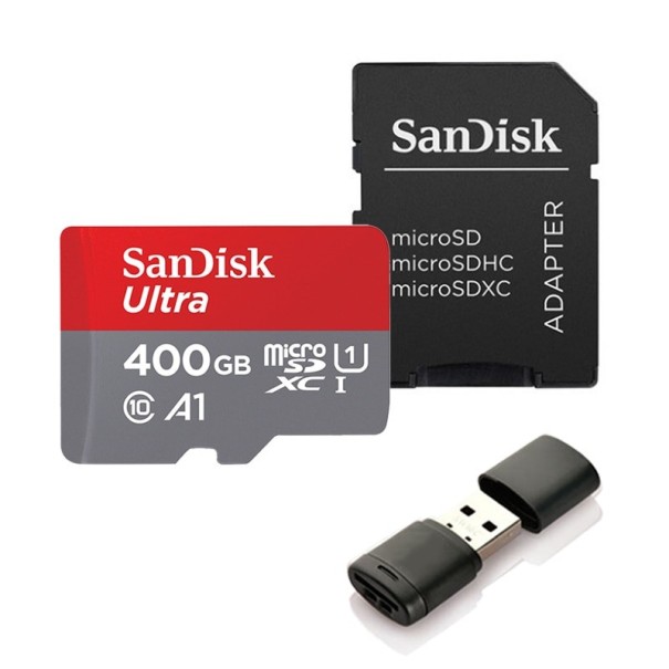 Micro SDHC/SDXC hukommelseskort med adapter og læser J58 400GB