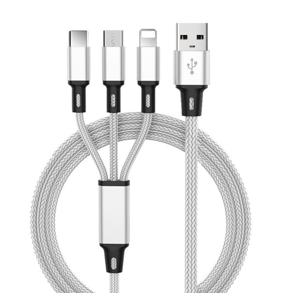 Micro-USB-/USB-C-/Lightning-Ladekabel silbern