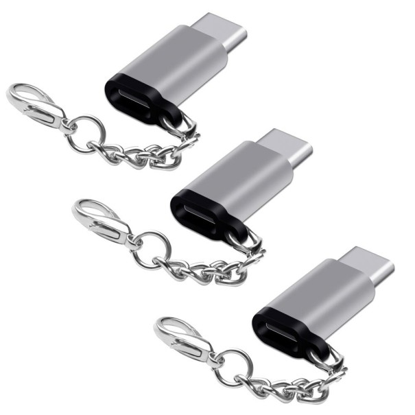 Micro USB - USB-C -sovitin 3 kpl K54 hopeinen