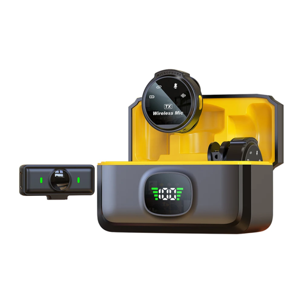 Microfone de lapela sem fios com cancelamento de ruído para telemóvel USB Lightning receptor transmissor com clipe caixa de carregamento 1