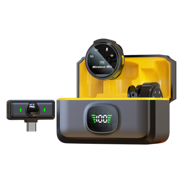 Microfone de lapela sem fios com cancelamento de ruído USB C para telemóvel Receptor e transmissor com clip Estojo de carregamento 1