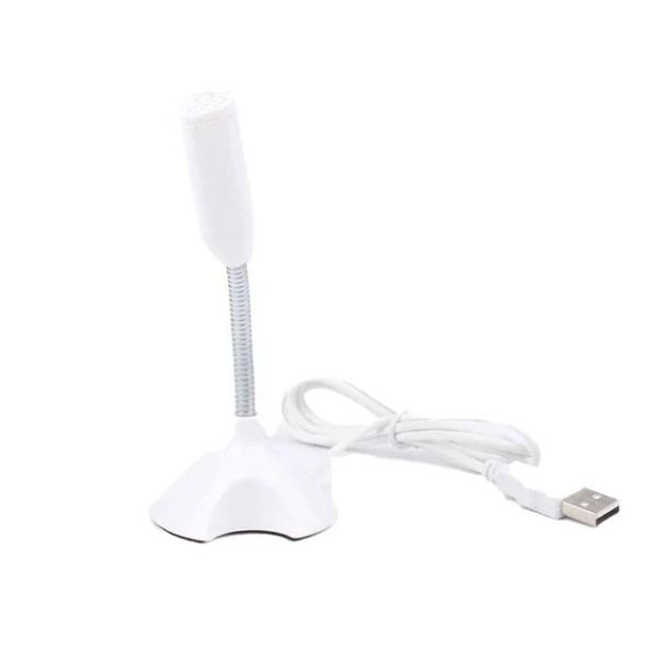 Microfone de mesa USB condensador com suporte ajustável para PC e portátil com filtro de ruído e deteção automática sem instalação branco