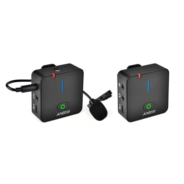Micrófono de solapa inalámbrico con transmisor y receptor Omnidireccional 20 Hz a 20 kHz Alcance de hasta 50 m Muestreo 48 kHz 16 bits Carga a través 1