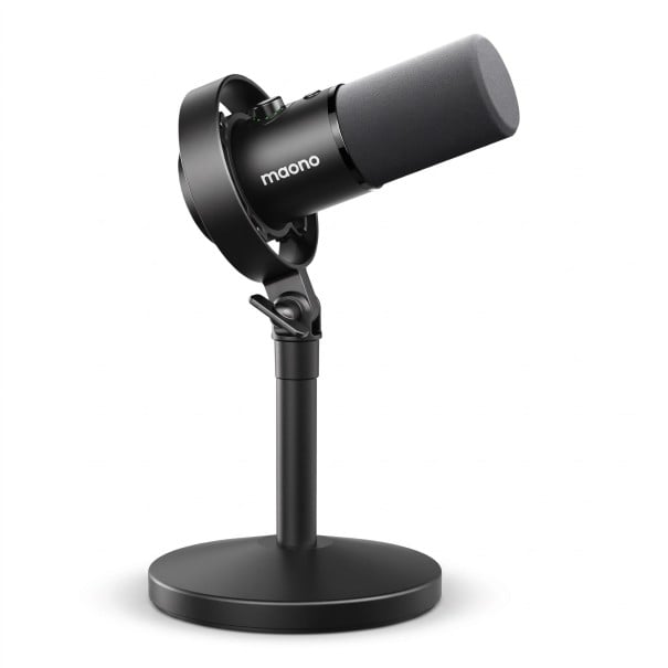 Micrófono dinámico USB y XLR 192 kHz 24 bit con soporte de mesa y reducción de ruido negro para creación de contenido y estudio en casa 1