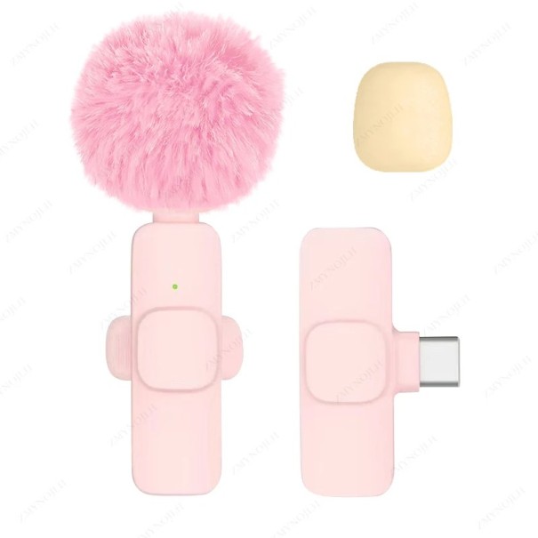 Microfono mini clip senza fili con adattatore USB-C e Lightning per iPhone, Android, PC e videocamera Registrazione audio Video Livestream rosa