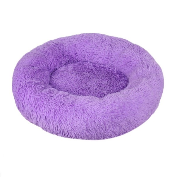 Microplush hundsäng i form av en munk Ø100 cm Mjuk rund säng med långt hår Andningsbar och tvättbar ångestdämpande säng Bekväm säng för små och medelstora hundar lila
