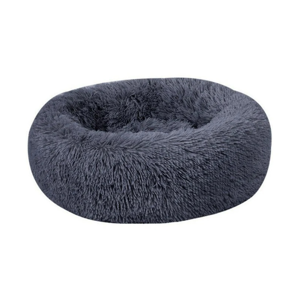 Microplush hundsäng i form av en munk Ø40 cm Mjuk rund säng med långt hår Andas och tvättbar ångestdämpande säng Bekväm säng för små hundar
