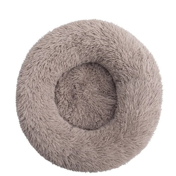 Microplush hundsäng i form av en munk Ø50 cm Mjuk rund säng med långt hår Andningsbar och tvättbar ångestdämpande säng Bekväm säng för små och medelstora hundar ljusbrun