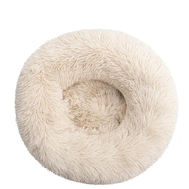 Microplush hundsäng i form av en munk Ø70 cm Mjuk rund säng med långt hår Andningsbar och tvättbar ångestdämpande säng Bekväm säng för små och medelstora hundar beige