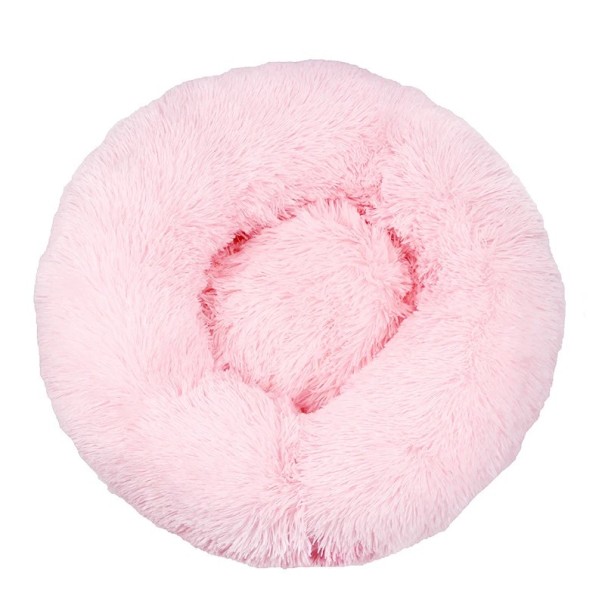 Microplys hundeseng formet som en donut Ø80 cm Blød rund seng med langt hår Åndbar og vaskbar angstdæmpende seng Komfortabel seng til små og mellemstore hunde lyserosa