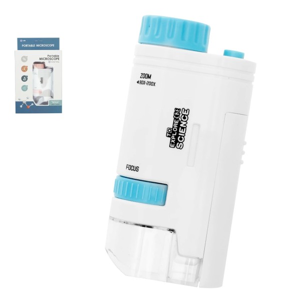 Microscópio de bolso para crianças com aumento de 60–200x e iluminação LED, rosa ou azul azul