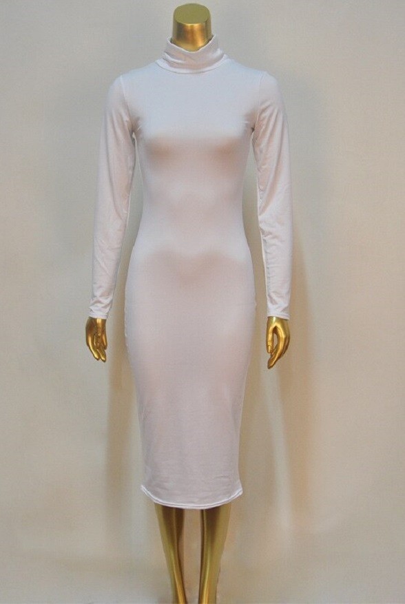 Midikleid mit Stehkragen weiß S