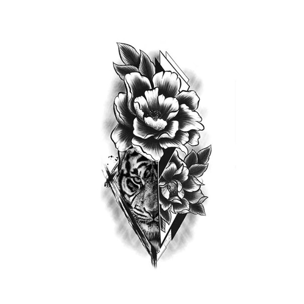 Midlertidig tatovering med blomstermønster 19 x 9,6 cm Vandtæt tatovering til kvinder Kropstatovering Holder op til 15 dage Stilfuldt tilbehør til festivaler 1