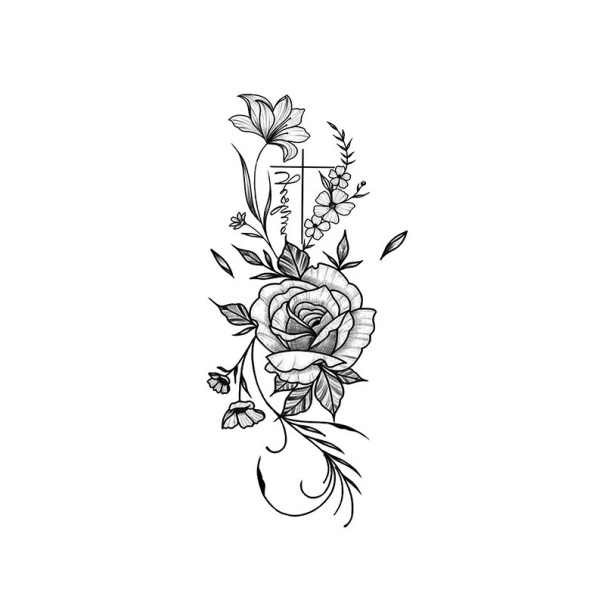 Midlertidig tatovering med blomstermønster 19 x 9,6 cm Vandtæt tatovering til kvinder Kropstatovering Holder op til 15 dage Stilfuldt tilbehør til festivaler 1