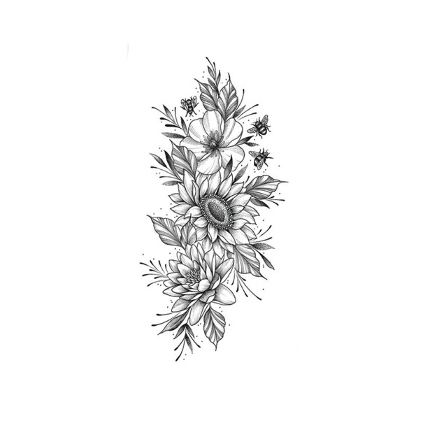 Midlertidig tatovering med blomstermønster 19 x 9,6 cm Vandtæt tatovering til kvinder Kropstatovering Holder op til 15 dage Stilfuldt tilbehør til festivaler 1