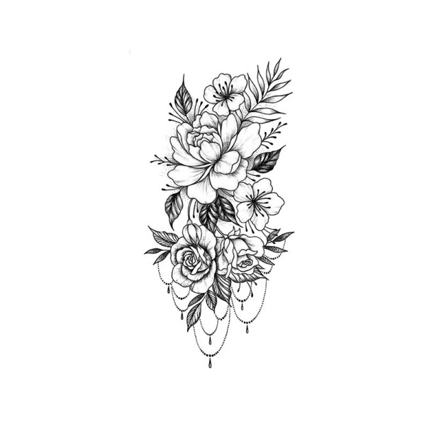 Midlertidig tatovering med blomstermønster 19 x 9,6 cm Vandtæt tatovering til kvinder Kropstatovering Holder op til 15 dage Stilfuldt tilbehør til festivaler 1