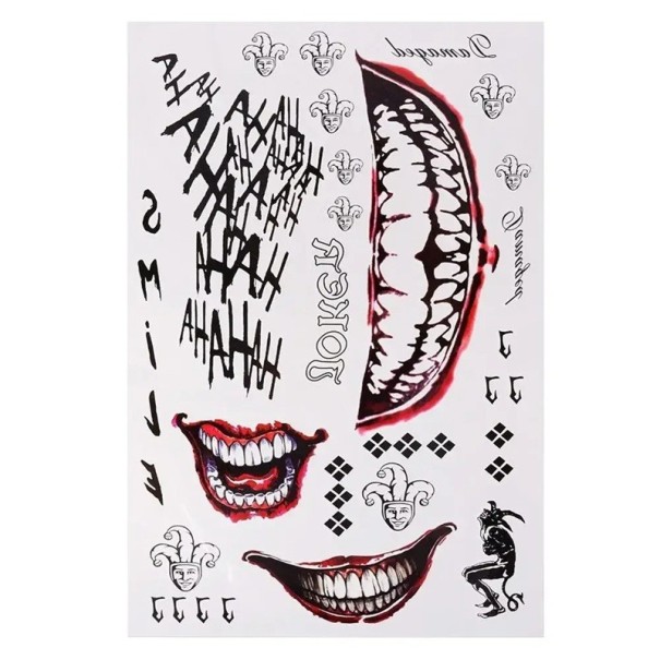 Midlertidig vandtæt tatovering 20 x 29,6 cm Joker Suicide Squad tatoveringsklistermærke nem påføring til cosplay og fans 1