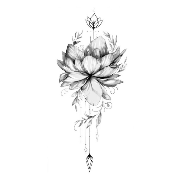 Midlertidig vandtæt tatovering 9,6 x 19 cm delikat blomstermønster kvindekropsdekoration selvklæbende tatovering på huden elegant design 1