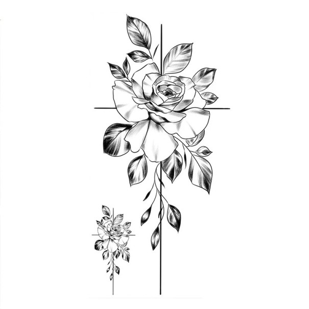 Midlertidig vandtæt tatovering 9,6 x 19 cm Fint blomstermønster Elegant romantisk design Holder op til 15 dage Nem at påføre Kropstatovering 1