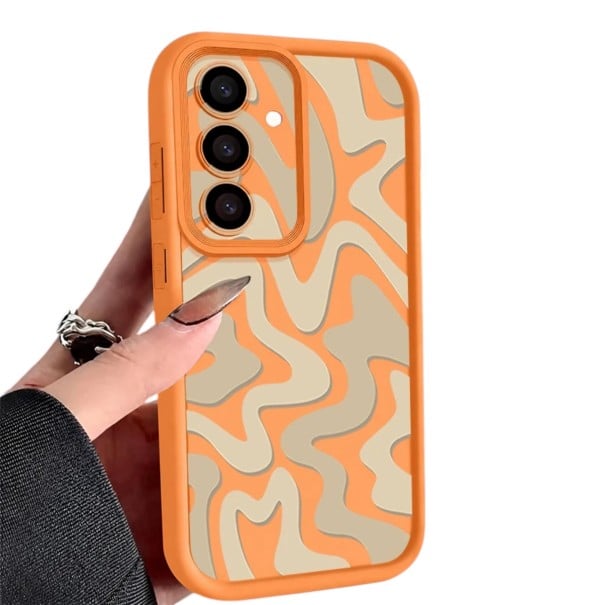 Miękki silikonowy pokrowiec na Samsung Galaxy A26 5G z motywem falistych kształtów Wystające krawędzie Ochronny ramka obiektywów zielono-pomarańczowy