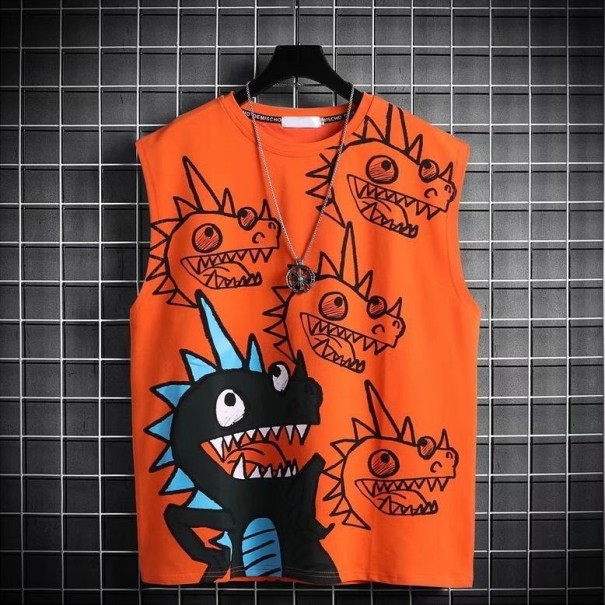 Miesten hihaton paita dinosauruksilla oranssi XXS