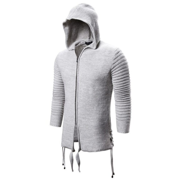 Miesten hupullinen neulepusero F280 vaaleanharmaa M