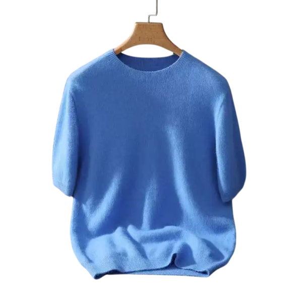 Miesten kashmirneule lyhyillä hihoilla ja O-kaula-aukolla Samettinen yksivärinen neule Tyylikäs kesämuoti Eri väreissä sininen XXS